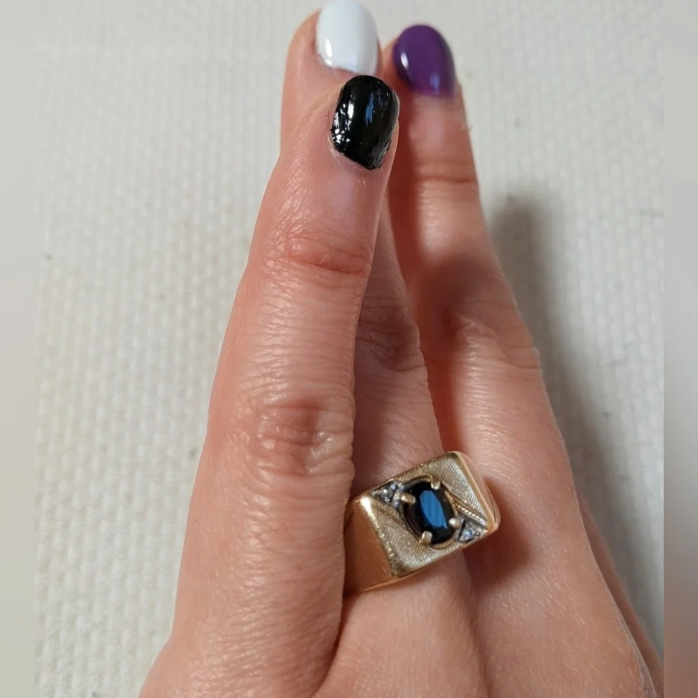 Vtg 1912 Weinmann Brothers 10k sapphire solid Gold ring diamond accents  3.7g
